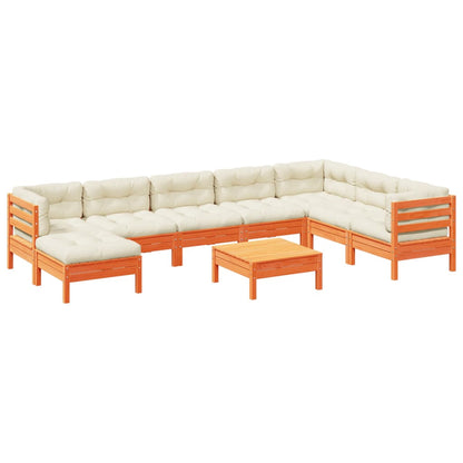 Set Divani Giardino 9 pz con Cuscini Marrone Cera Massello Pino | homemem39