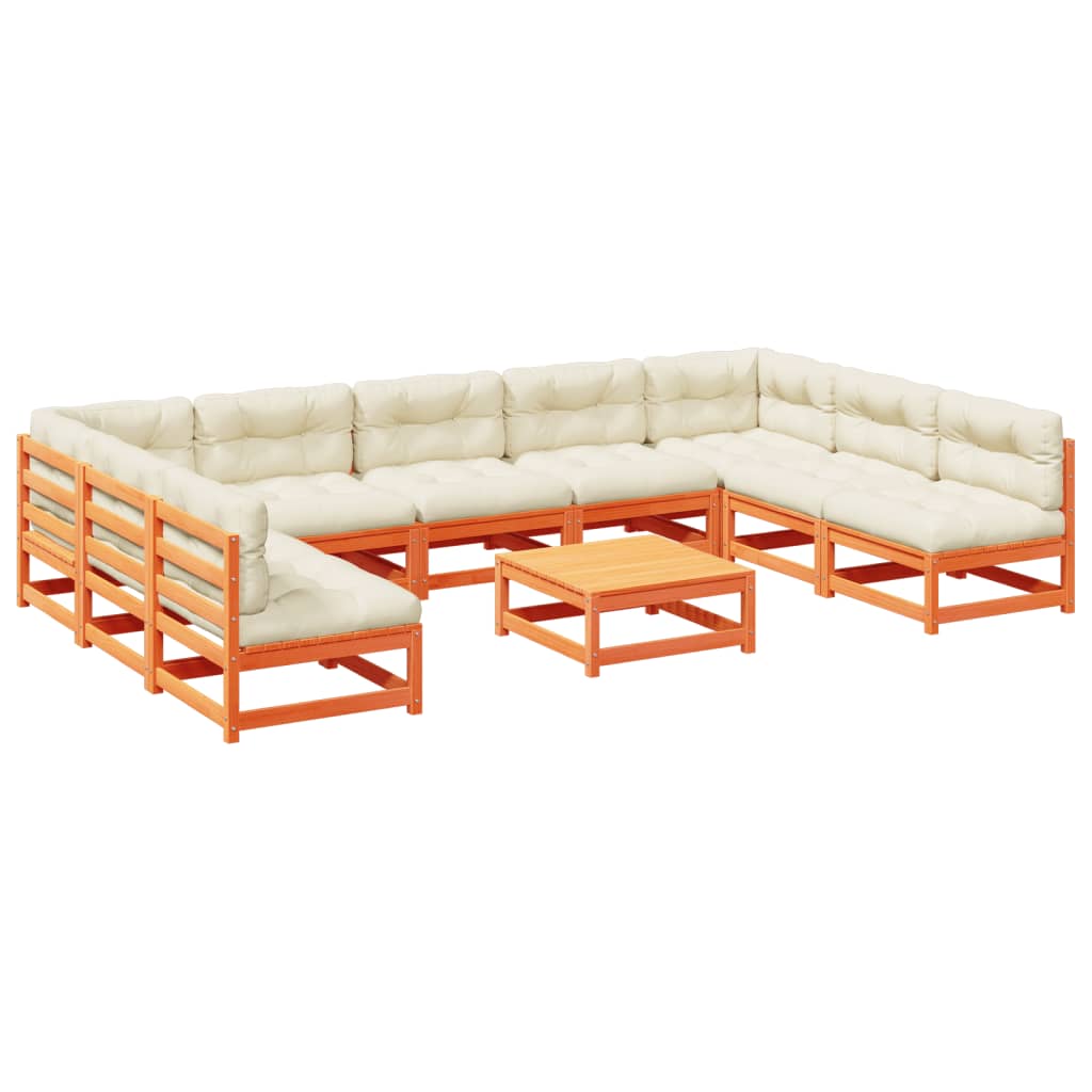 Set Divani Giardino 10pz con Cuscini Marrone Cera Massello Pino - homemem39