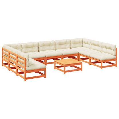 Set Divani Giardino 10pz con Cuscini Marrone Cera Massello Pino - homemem39