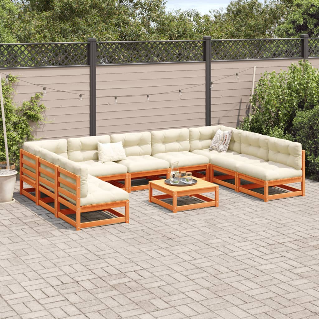 Set Divani Giardino 10pz con Cuscini Marrone Cera Massello Pino | homemem39