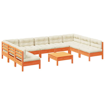 Set Divani Giardino 10pz con Cuscini Marrone Cera Massello Pino | homemem39