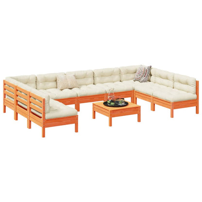 Set Divani Giardino 10pz con Cuscini Marrone Cera Massello Pino | homemem39