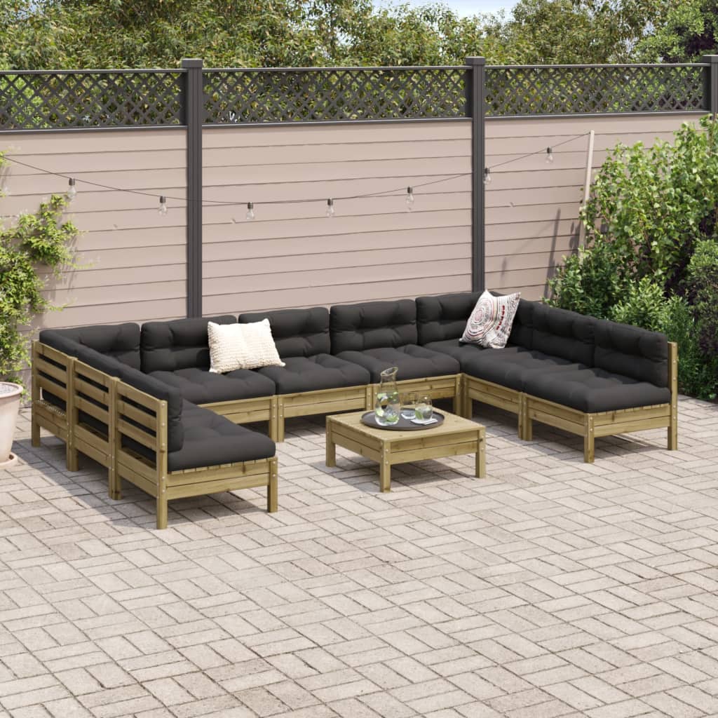 Set Divani Giardino 10 pz con Cuscini Legno Impregnato di Pino | homemem39