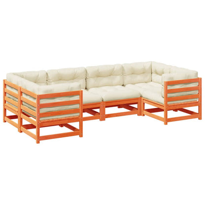 Set Divani Giardino 6pz con Cuscini Marrone Cera Massello Pino | homemem39