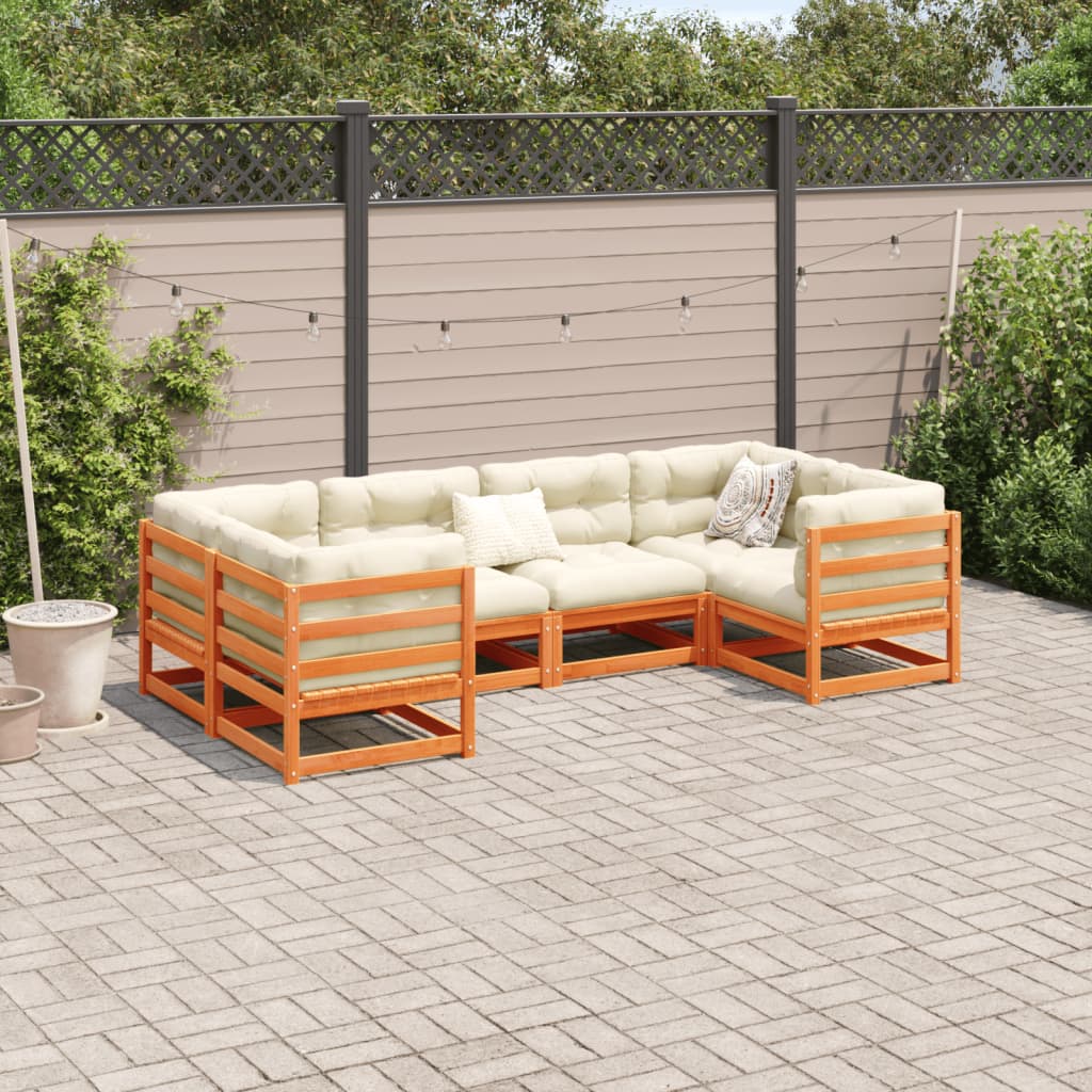Set Divani Giardino 6pz con Cuscini Marrone Cera Massello Pino | homemem39