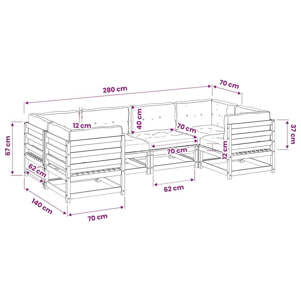 Set Divani Giardino 6pz con Cuscini Marrone Cera Massello Pino