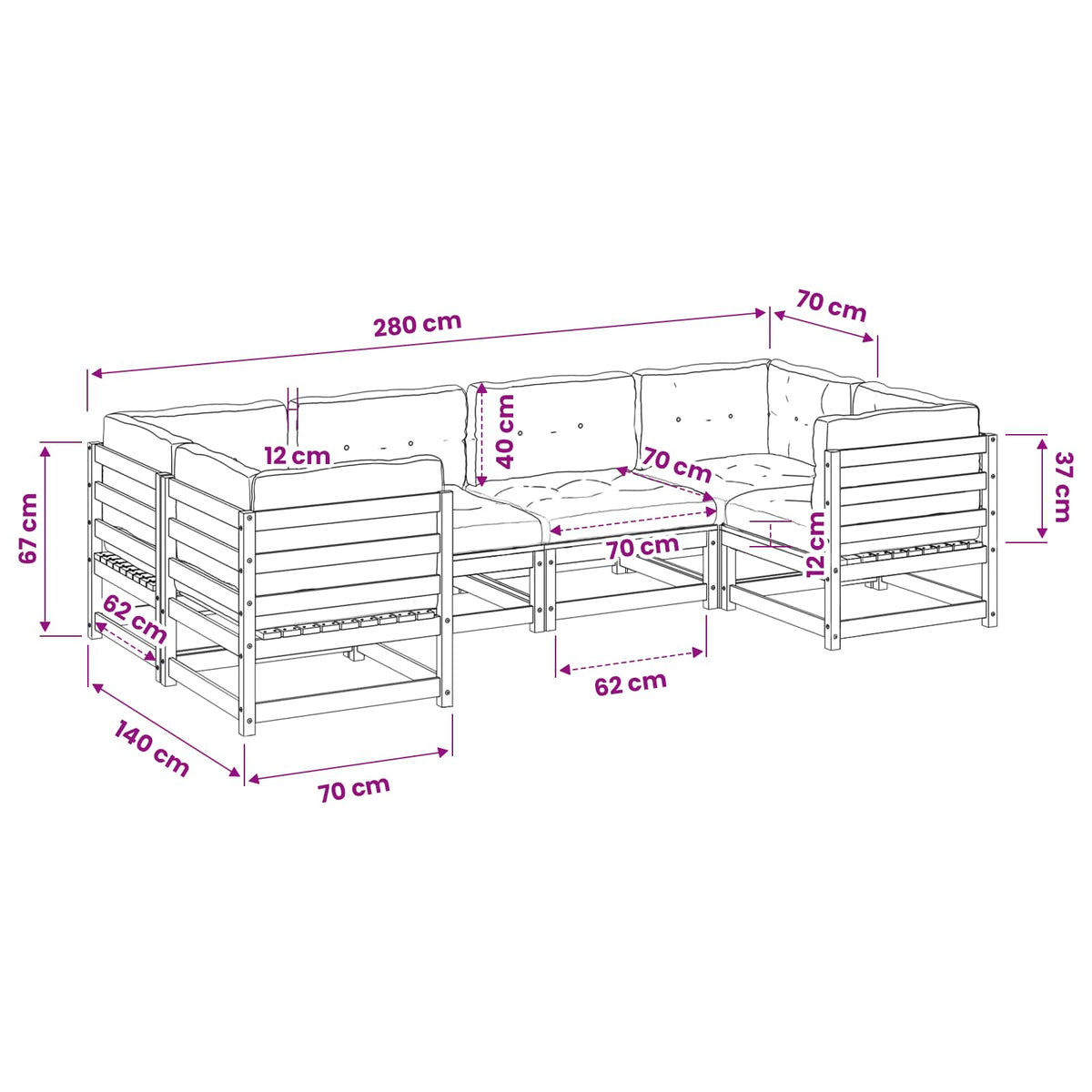 Set Divani Giardino 6pz con Cuscini Marrone Cera Massello Pino
