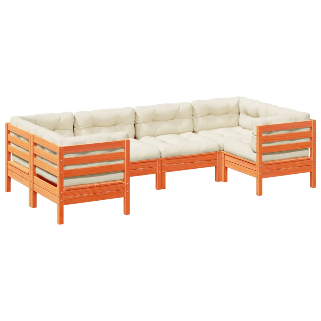 Set Divani Giardino 6pz con Cuscini Marrone Cera Massello Pino - homemem39