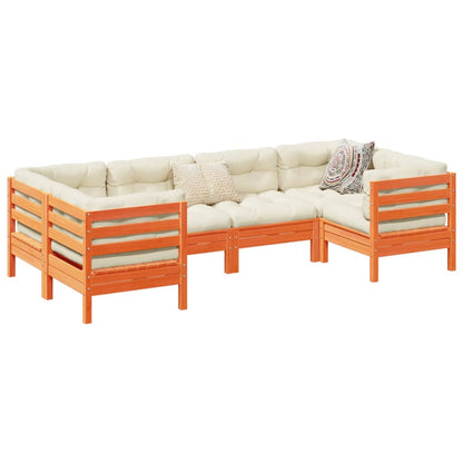 Set Divani Giardino 6pz con Cuscini Marrone Cera Massello Pino - homemem39