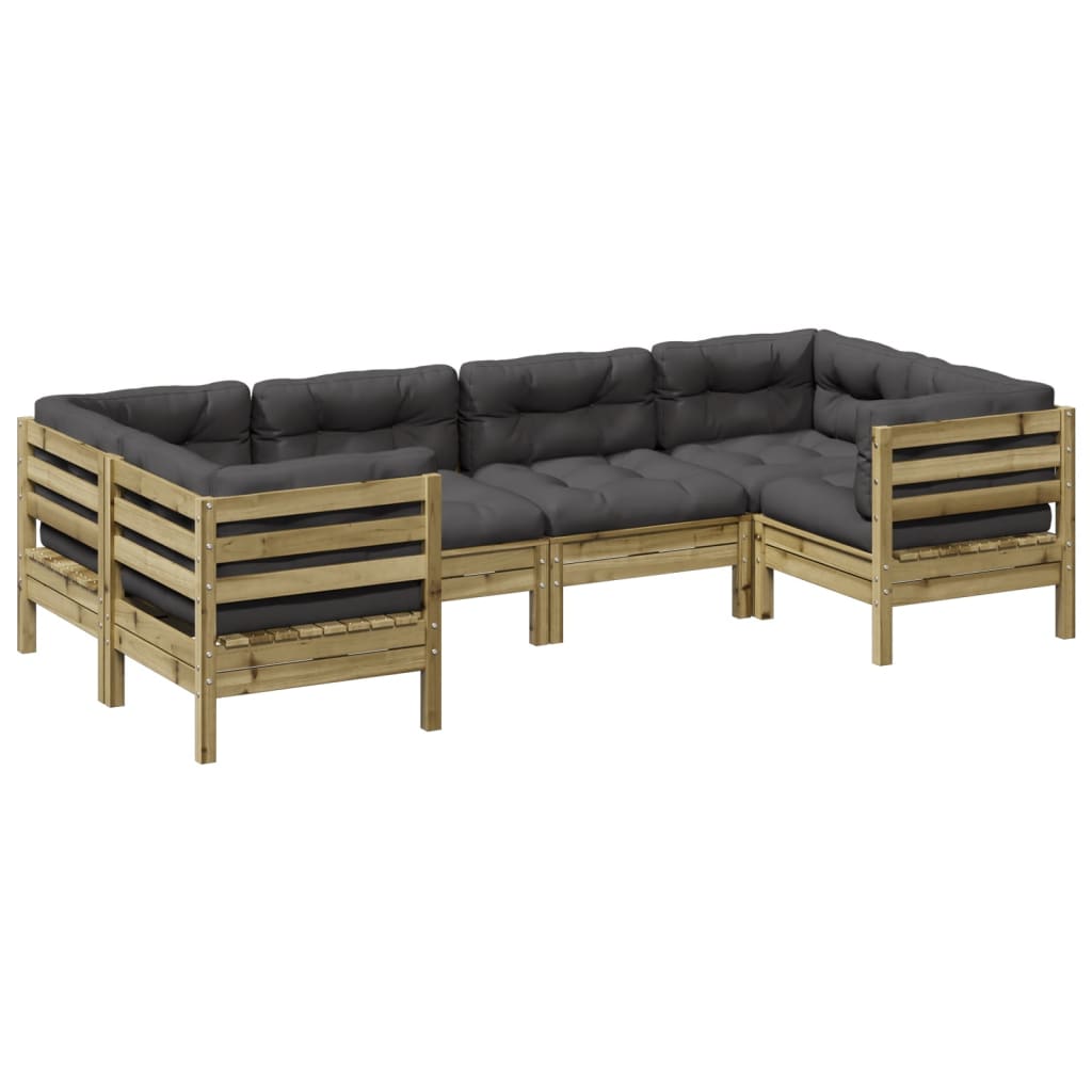 Set Divani da Giardino 6pz con Cuscini Legno Impregnato di Pino | homemem39
