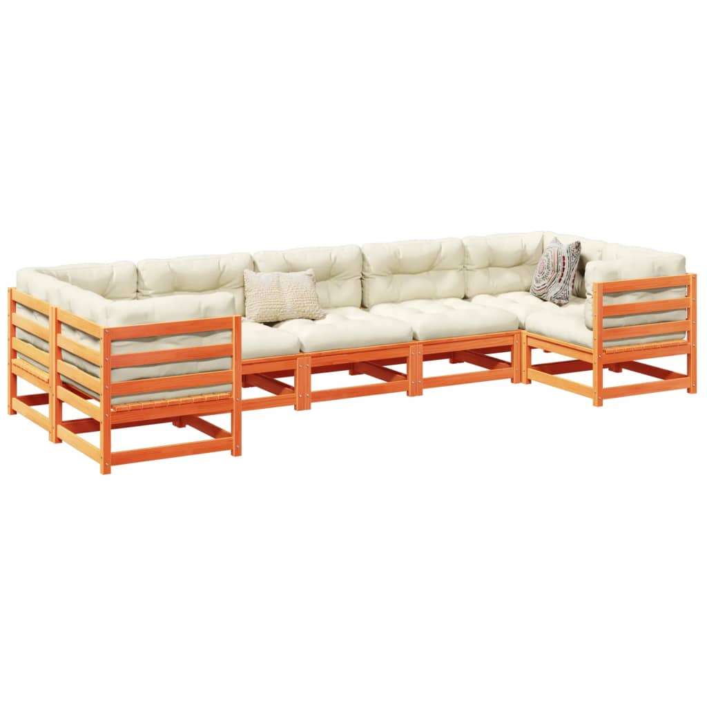Set Divani Giardino 7 pz con Cuscini Marrone Cera Massello Pino | homemem39