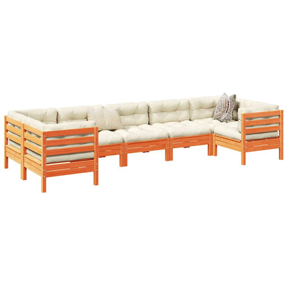 Set Divani Giardino 7 pz con Cuscini Marrone Cera Massello Pino - homemem39