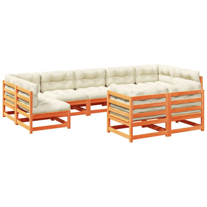 Set Divani Giardino 9 pz con Cuscini Marrone Cera Massello Pino | homemem39