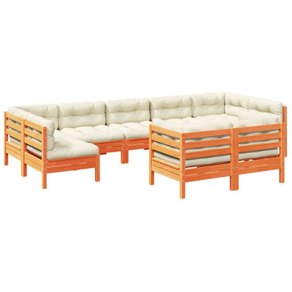 Set Divani Giardino 9 pz con Cuscini Marrone Cera Massello Pino - homemem39