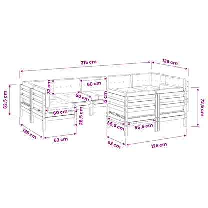 Set Divani Giardino 9 pz Cuscini Legno Massello Abete Douglas
