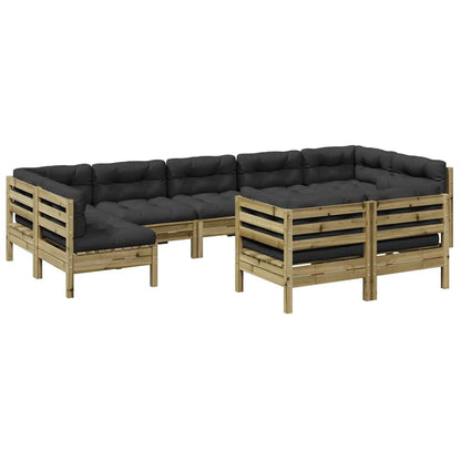 Set Divani da Giardino 9pz con Cuscini Legno Impregnato di Pino