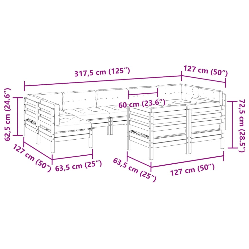 Set Divani da Giardino 9pz con Cuscini Legno Impregnato di Pino | homemem39