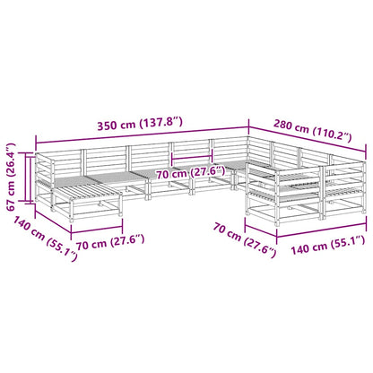 Set Divani da Giardino 10 pz in Legno Massello di Pino
