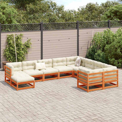 Set Divani Giardino 10pz con Cuscini Marrone Cera Massello Pino | homemem39