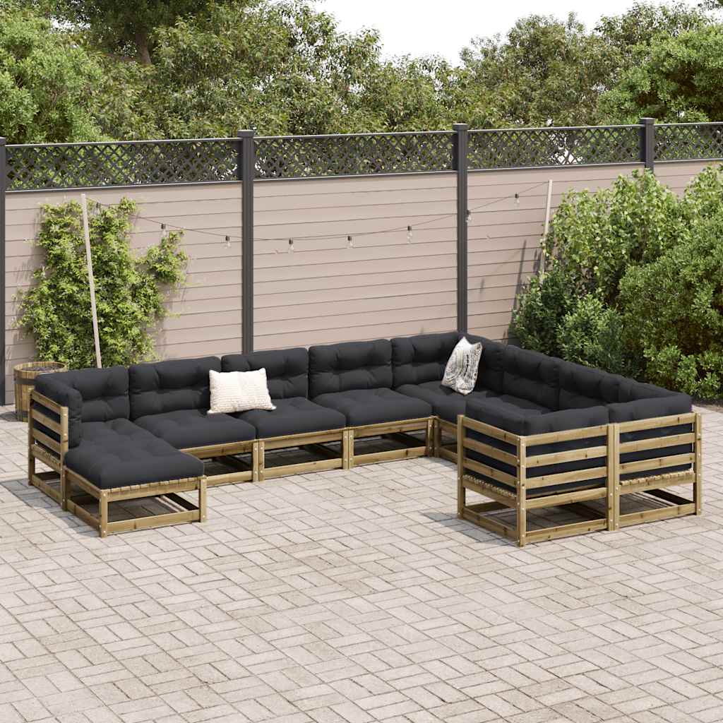 Set Divani Giardino 10 pz con Cuscini Legno Impregnato di Pino - homemem39