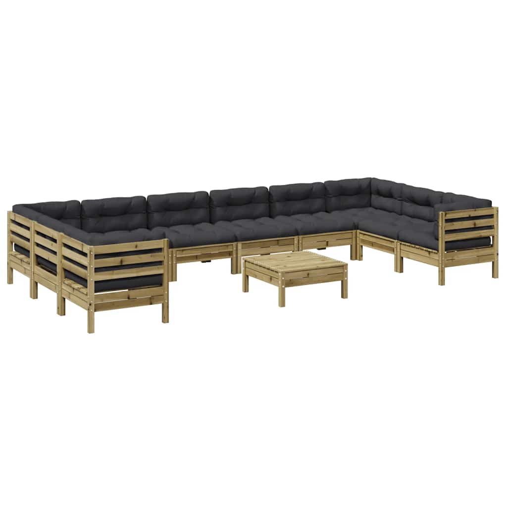 Set Divani Giardino 11 pz con Cuscini Legno Impregnato di Pino - homemem39