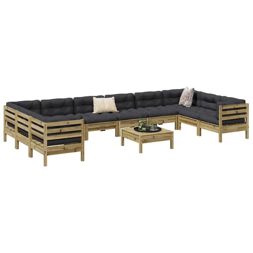 Set Divani Giardino 11 pz con Cuscini Legno Impregnato di Pino - homemem39