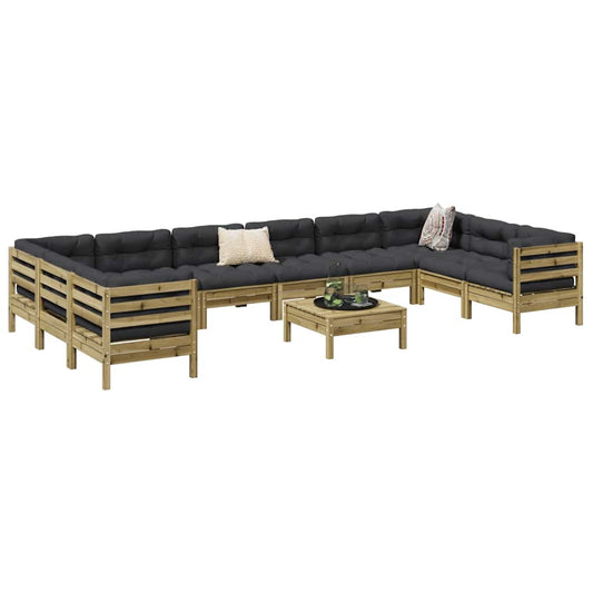 Set Divani Giardino 11 pz con Cuscini Legno Impregnato di Pino - homemem39