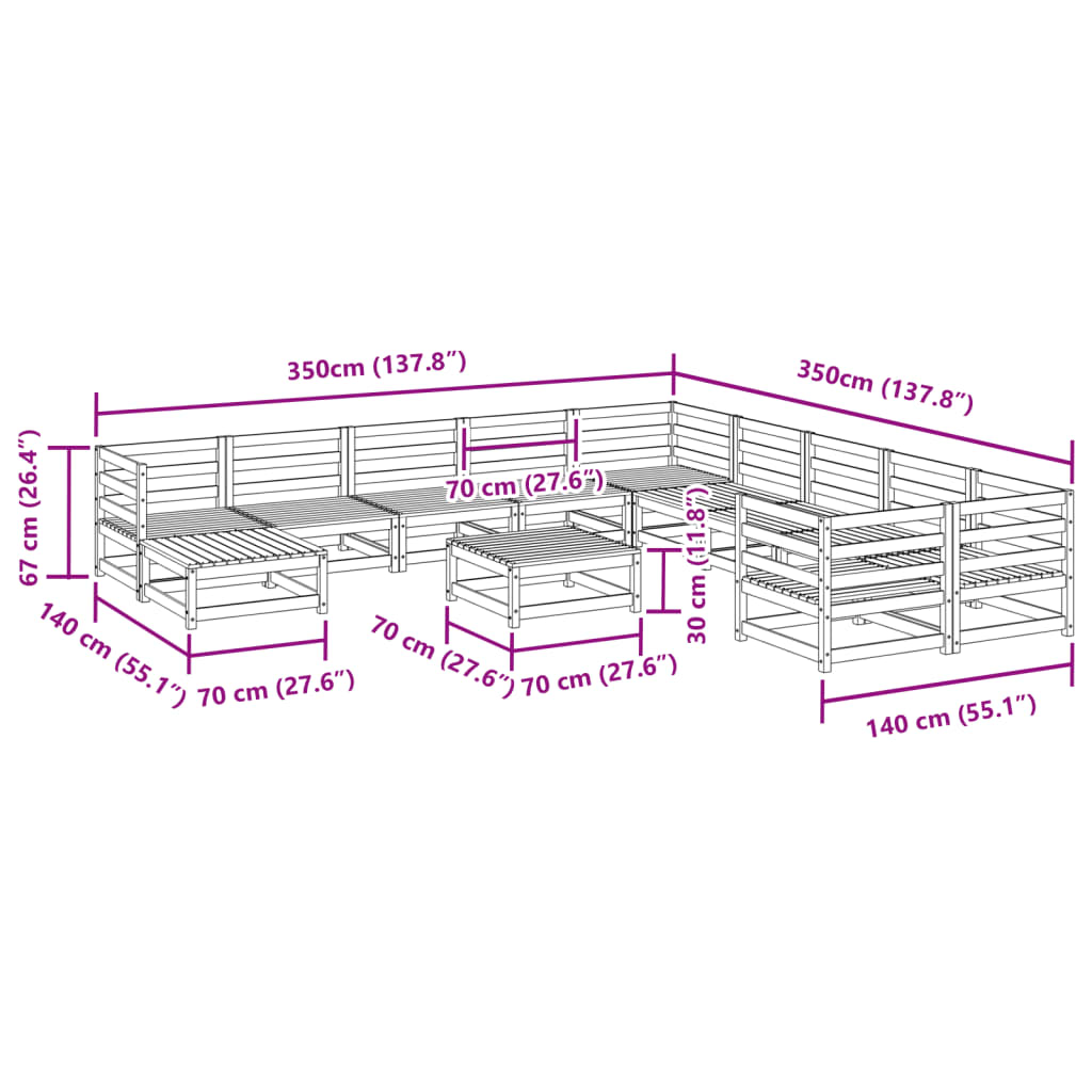 Set Divani da Giardino 12 pz in Legno Impregnato di Pino | homemem39