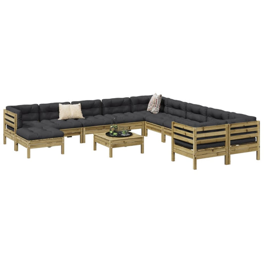 Set Divani Giardino 12 pz con Cuscini Legno Impregnato di Pino - homemem39
