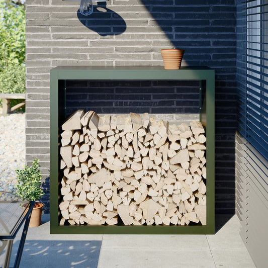 Rastrelliera per Legna da Ardere Verde 100x40x100 cm in Acciaio - homemem39