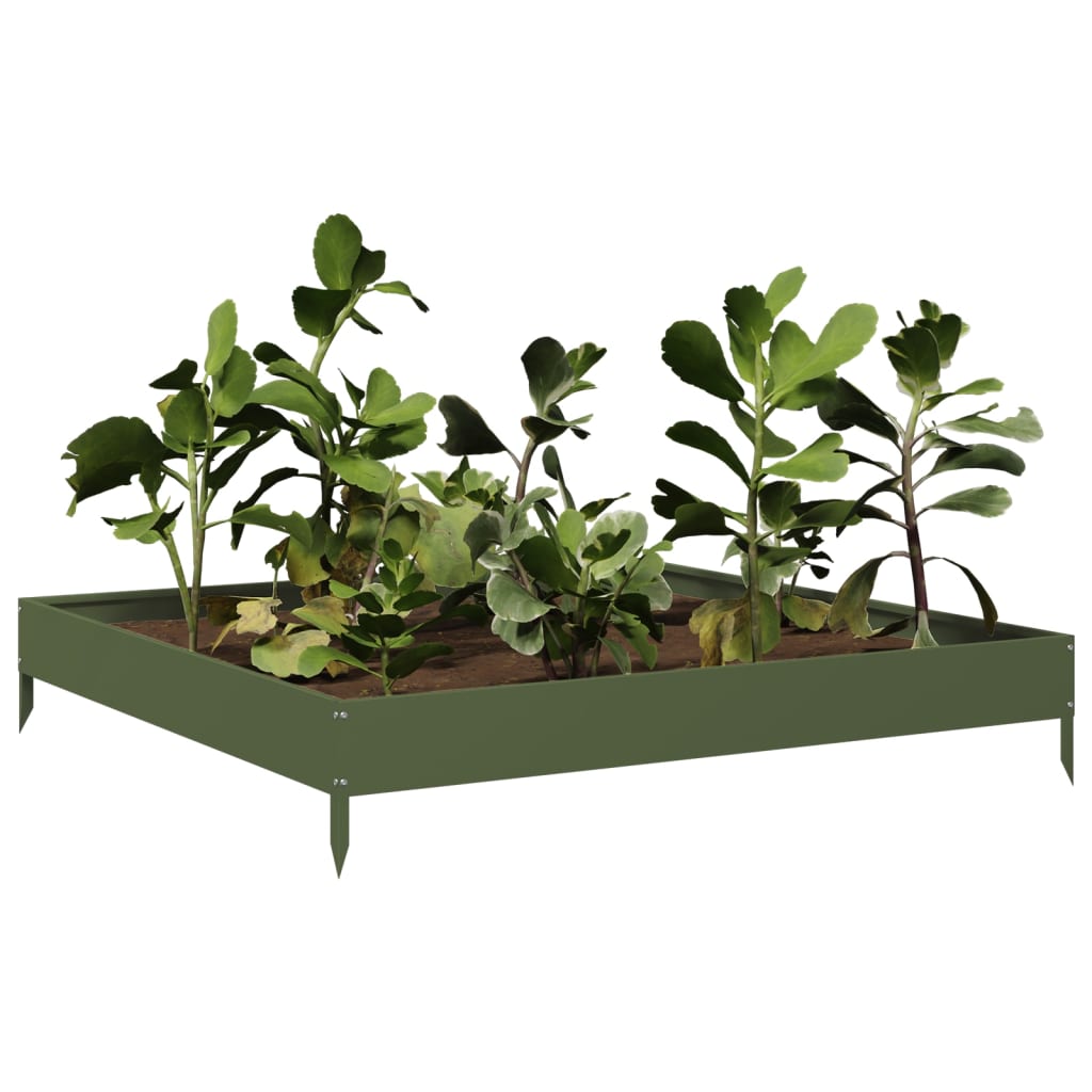 Fioriera Rialzata Giardino Verde Oliva 100x100x18,5 cm Acciaio - homemem39