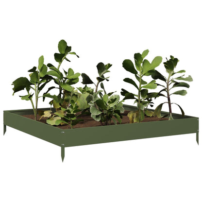 Fioriera Rialzata Giardino Verde Oliva 100x100x18,5 cm Acciaio - homemem39