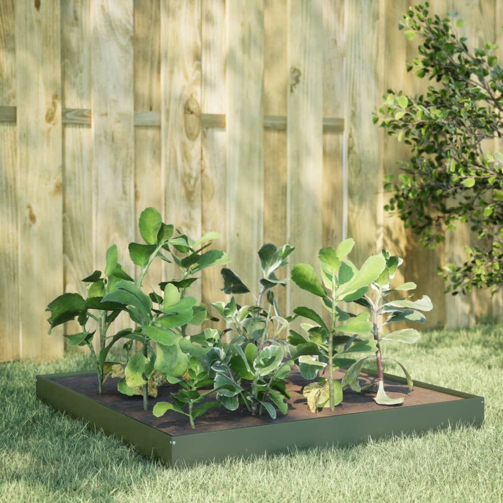 Fioriera Rialzata Giardino Verde Oliva 100x100x18,5 cm Acciaio - homemem39