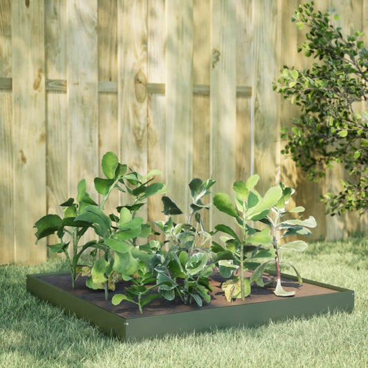 Fioriera Rialzata Giardino Verde Oliva 100x100x18,5 cm Acciaio - homemem39