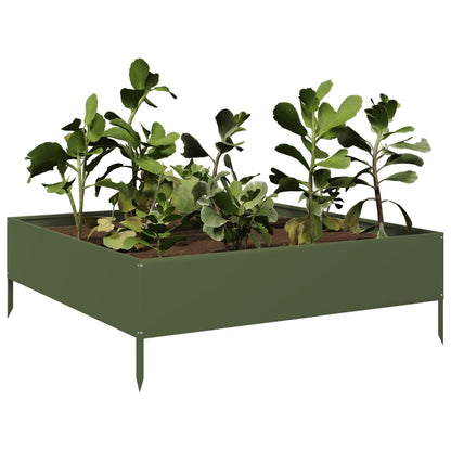 Fioriera Rialzata Giardino Verde Oliva 100x100x33,5 cm Acciaio