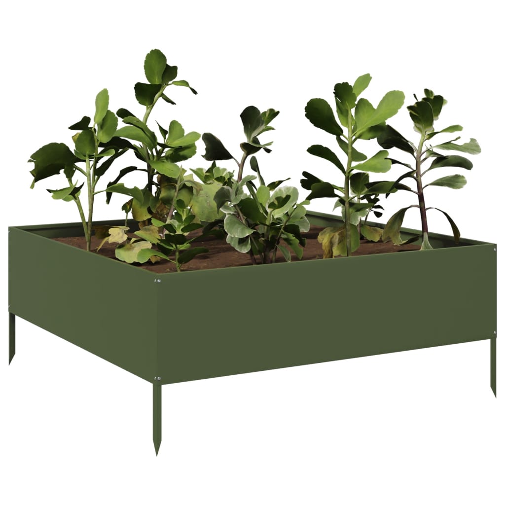 Fioriera Rialzata Giardino Verde Oliva 100x100x25 cm Acciaio | homemem39