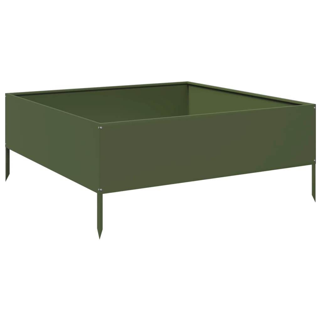 Fioriera Rialzata Giardino Verde Oliva 100x100x25 cm Acciaio | homemem39