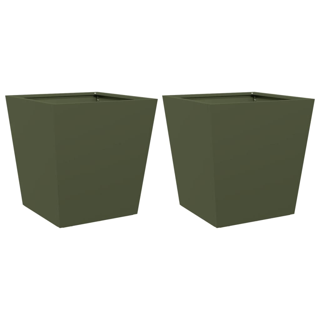 Fioriere da Giardino 2 pz Verde Oliva 40x40x40 cm in Acciaio | homemem39