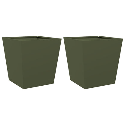 Fioriere da Giardino 2 pz Verde Oliva 40x40x40 cm in Acciaio | homemem39