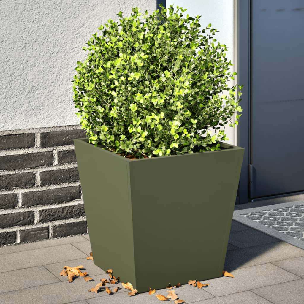 Fioriere da Giardino 2 pz Verde Oliva 40x40x40 cm in Acciaio | homemem39