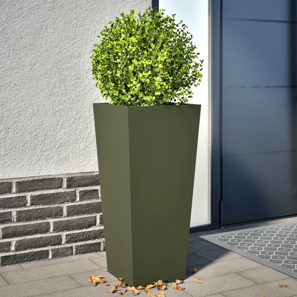 Fioriere da Giardino 2 pz Verde Oliva 35x35x75 cm in Acciaio - homemem39