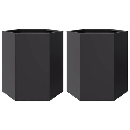 Fioriere da Giardino 2 pz Esagono Nero 46x40x45 cm Acciaio