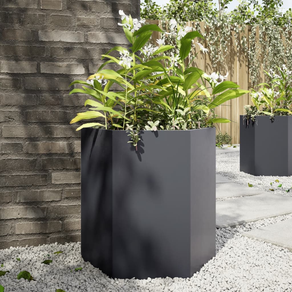 Fioriera da Giardino Antracite Esagono 46x40x45 cm in Acciaio - homemem39