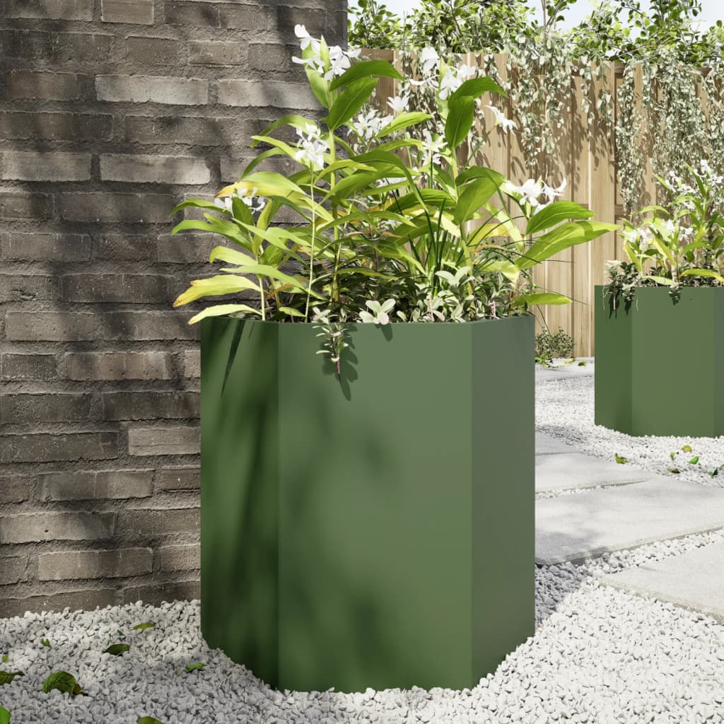 Fioriera da Giardino Verde Oliva Esagono 46x40x45 cm Acciaio - homemem39