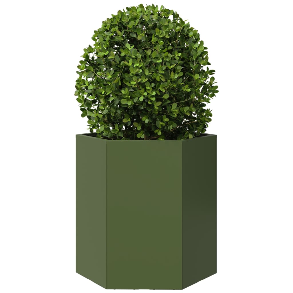 Fioriere da Giardino 2pz Verde Oliva Esagono 46x40x45cm Acciaio - homemem39