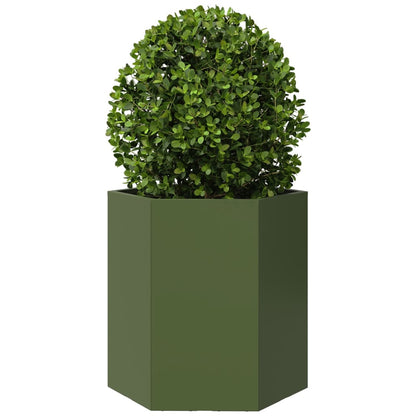 Fioriere da Giardino 2pz Verde Oliva Esagono 46x40x45cm Acciaio - homemem39