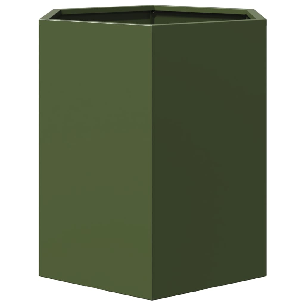 Fioriere da Giardino 2pz Verde Oliva Esagono 46x40x45cm Acciaio - homemem39