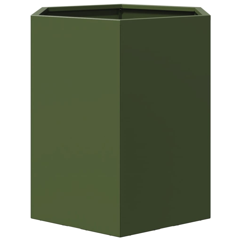Fioriere da Giardino 2pz Verde Oliva Esagono 46x40x45cm Acciaio - homemem39