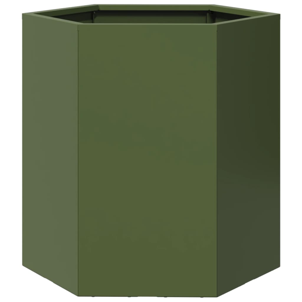 Fioriere da Giardino 2pz Verde Oliva Esagono 46x40x45cm Acciaio - homemem39