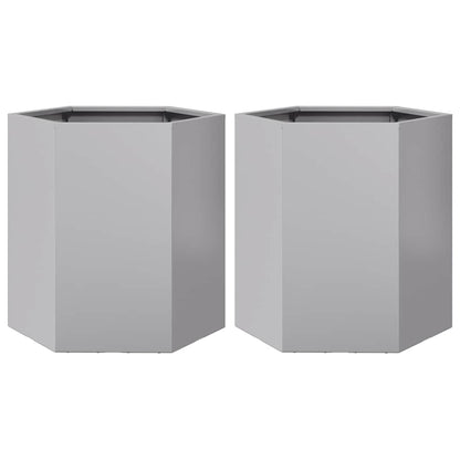 Fioriere da Giardino 2 pz Esagono 46x40x45cm Acciaio Zincato